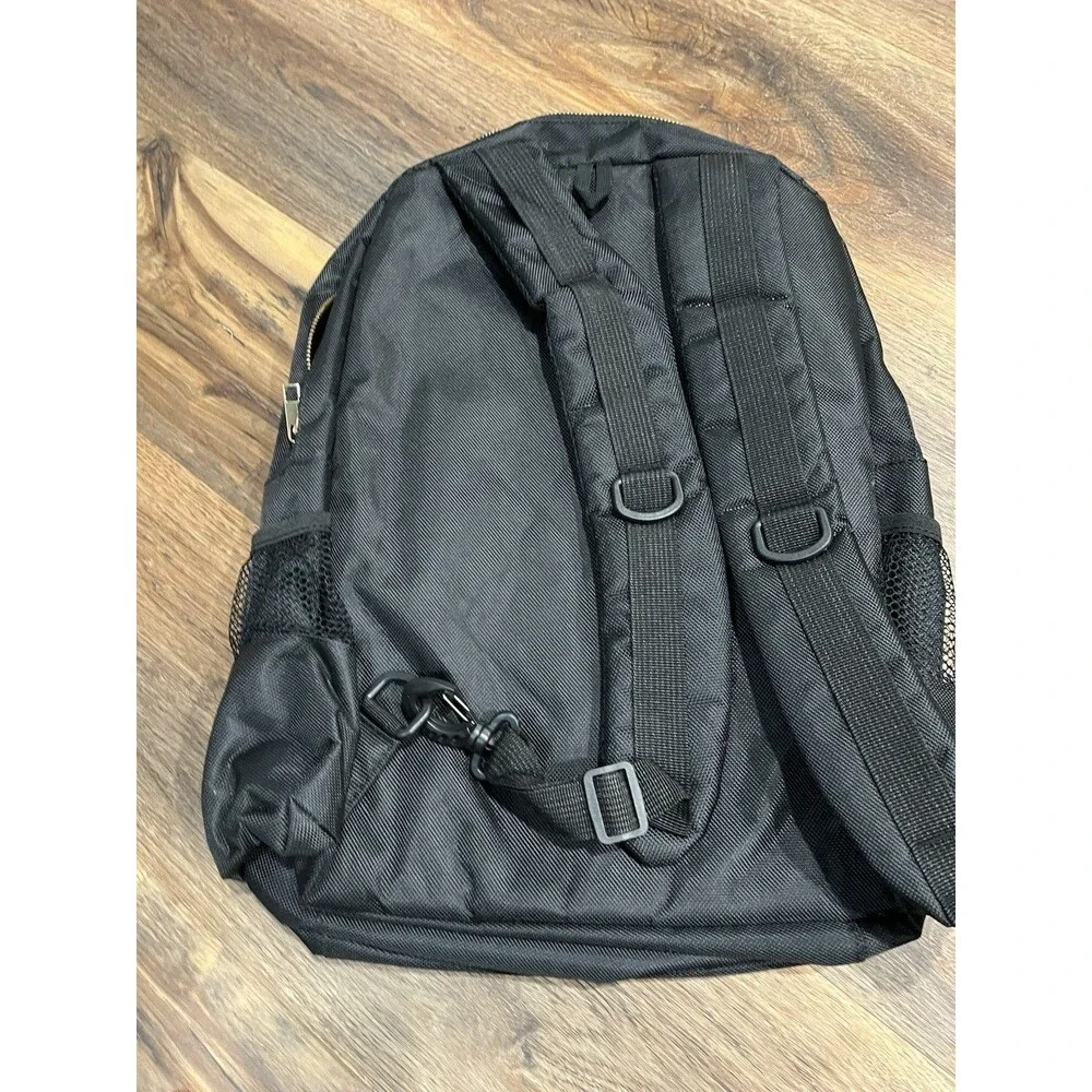 Black Laptop Backpack Travel Work School Bag Gold Zippers Padded Straps 18x13
